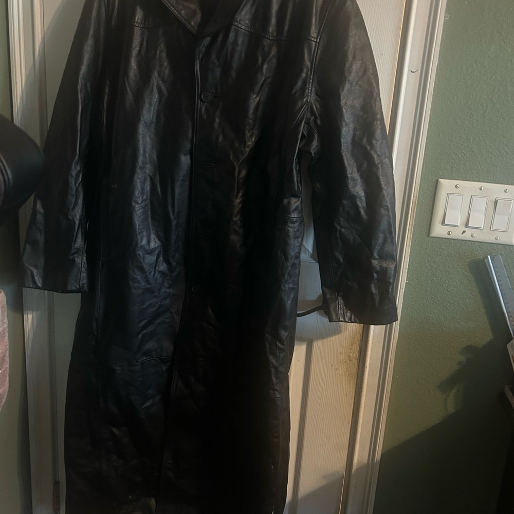 Wilsons Leather Black Long Trench Coat